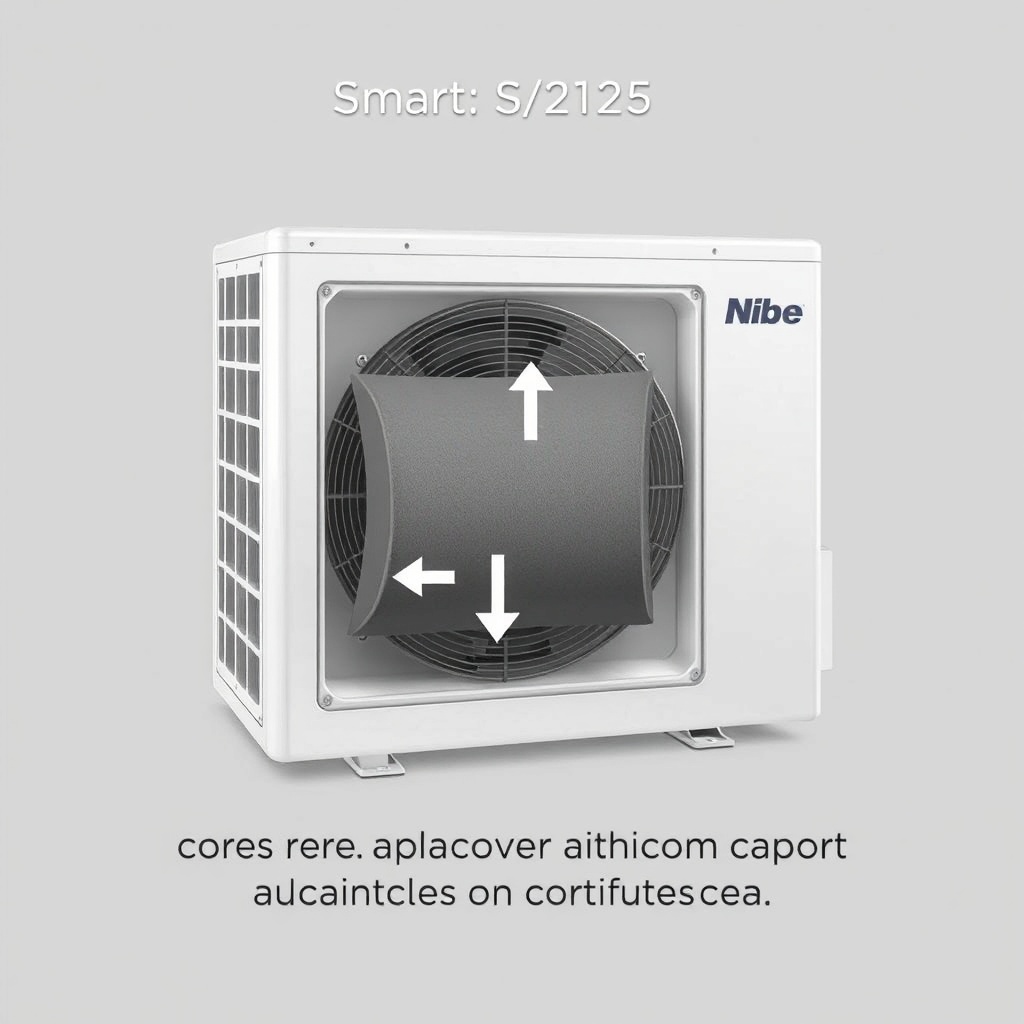 A clean illustration showing a Nibe S2125 outdoor unit with a cutaway view of a flexible s