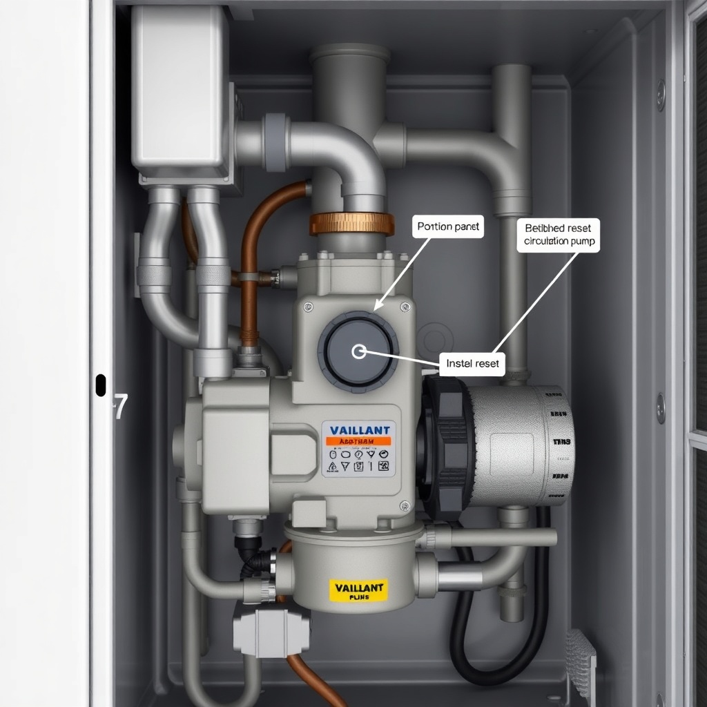 A detailed photorealistic illustration of the interior of a Vaillant aroTHERM plus indoor