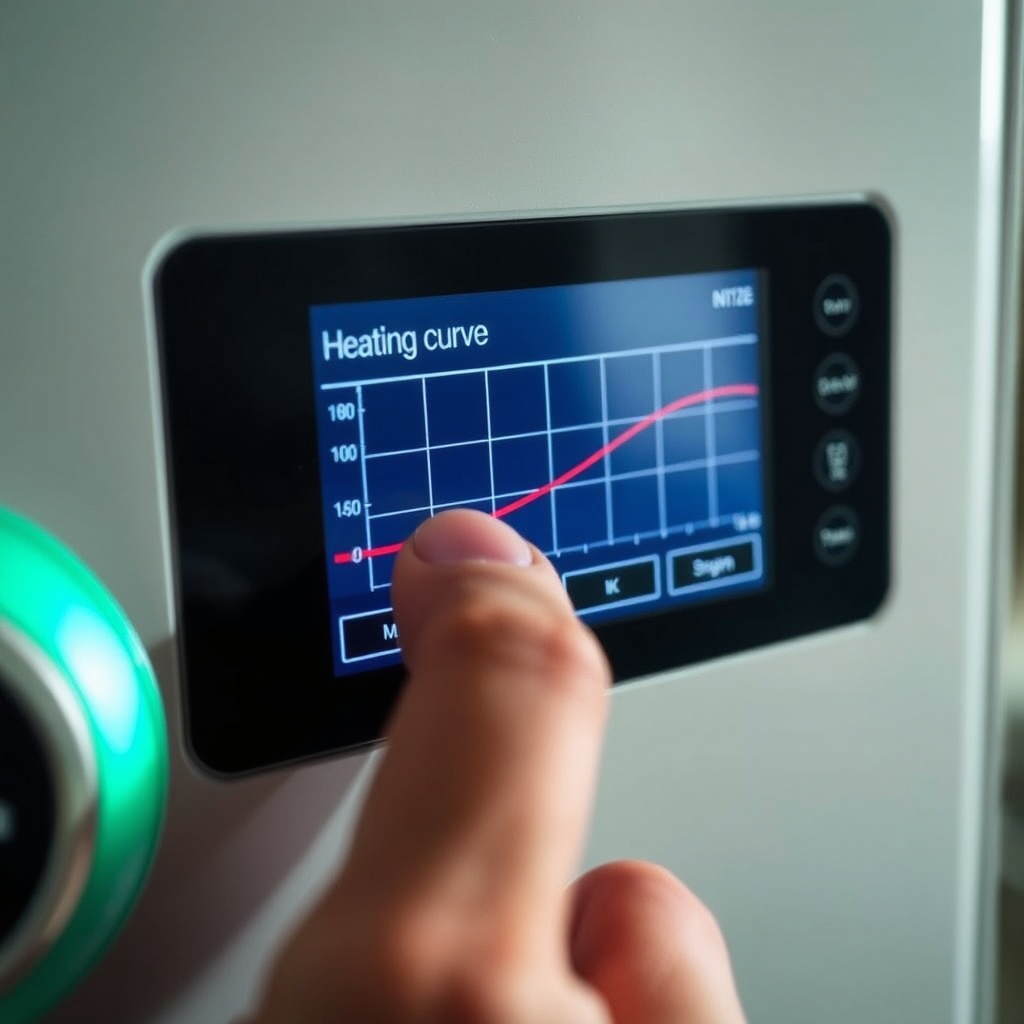 Close-up photograph of a Nibe S2125 control panel display showing the heating curve settin